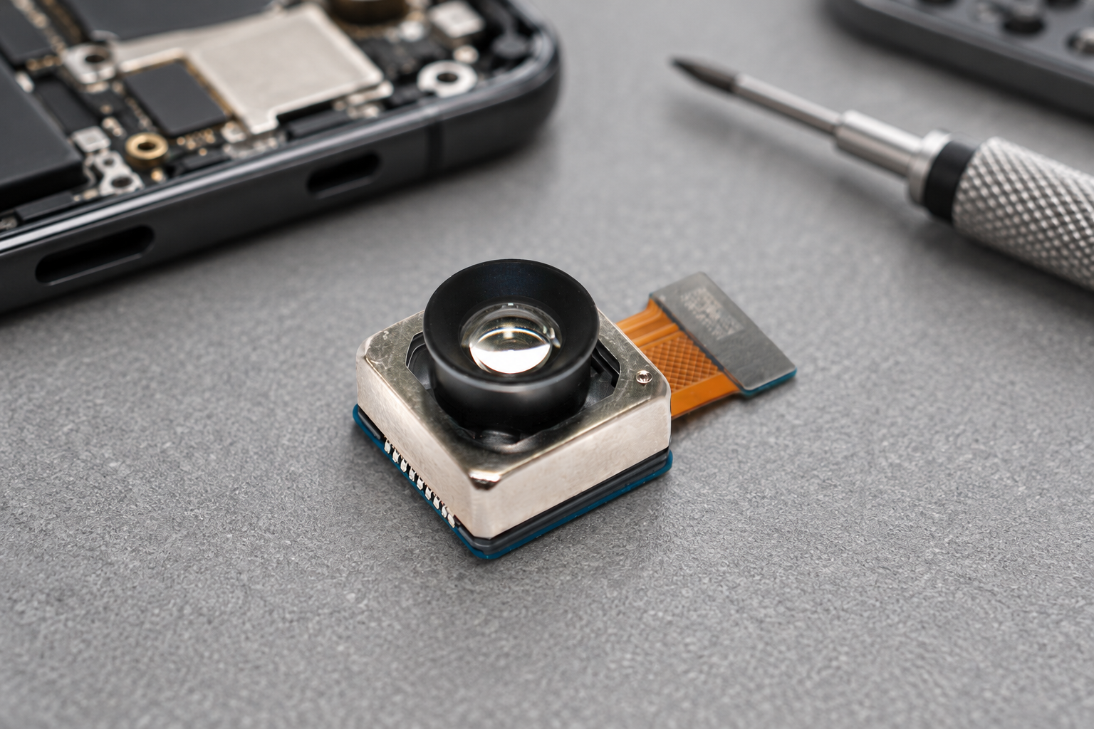 Ilustrasyon sa precision workbench ng isang maliit na camera module