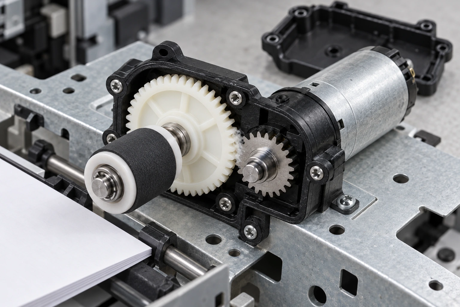 Mga gear at drive ng kagamitan sa opisina · Suriin ang mga plastik na gear at sumusuportang interface sa mga compact drive ng kagamitan sa opisina.